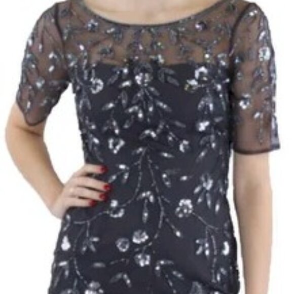 Adrianna Papell Gray Beaded Sheath Dress Size 0 New with Tags NWT - Picture 9 of 10
